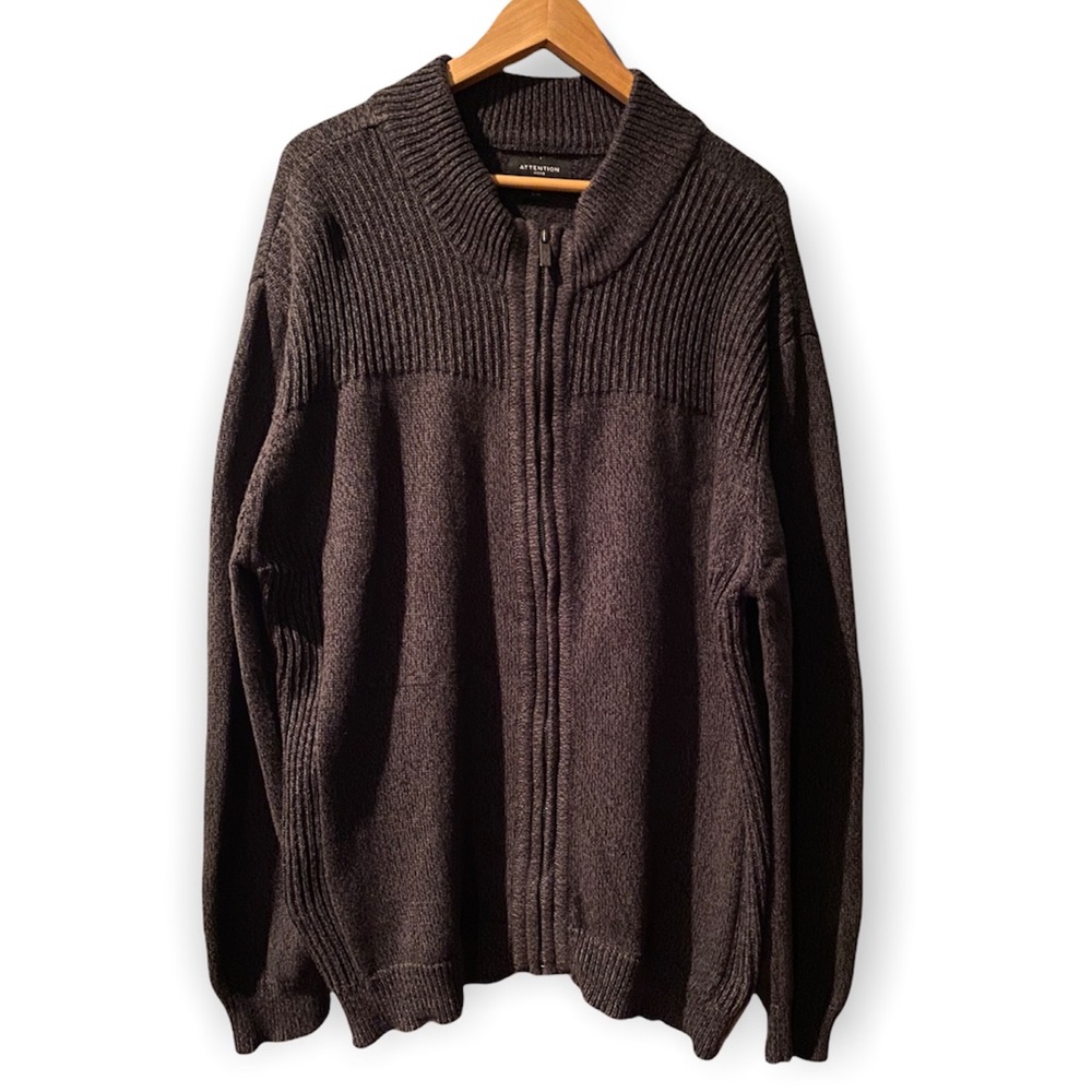Attention Mens Zip Up Sweater, XL, Dark Grey